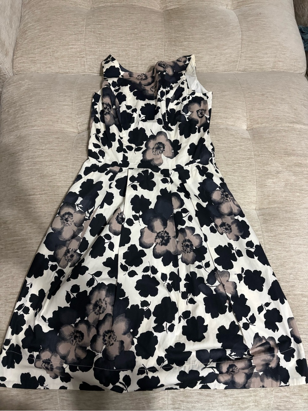 Cue Black and Taupe Floral Fit-and-Flare Midi Dress